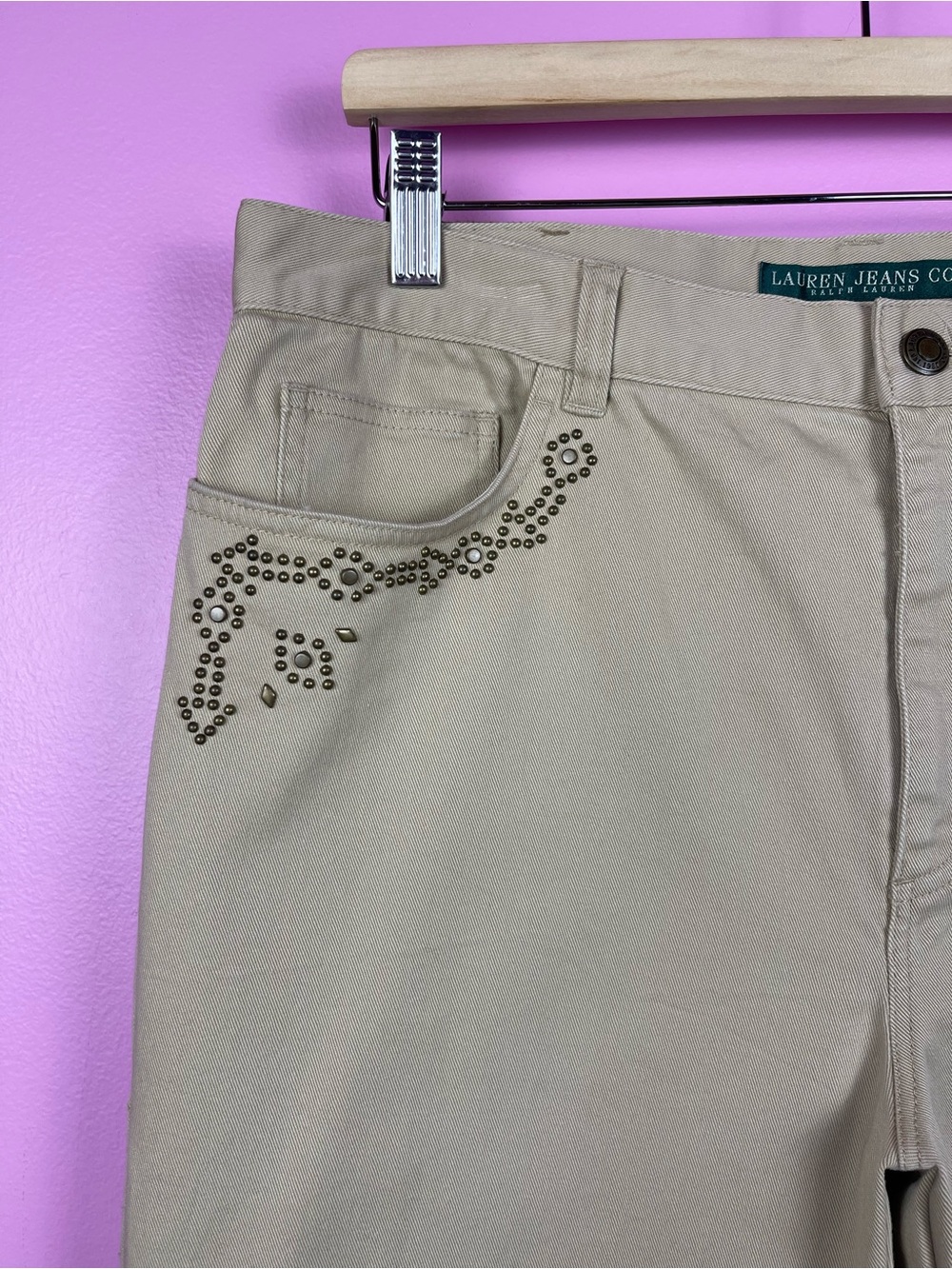 Lauren Jeans Co Ralph Lauren Bootcut Pants 14 Khaki Floral Studs - Picture 5 of 9